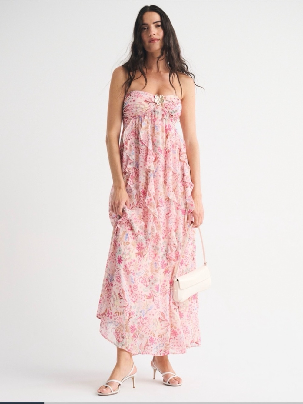 Abercrombie & Fitch Pink Floral Strapless Maxi Dress